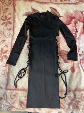 SHEIN Black Long Sleeve, Lace-Up Bodycon Dress Size M